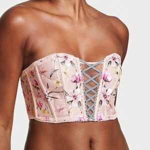 Victoria's Secret Dream Angels Lace up Bra top embroidery floral white boho rare